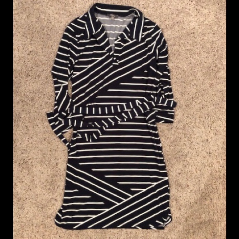 Navy and white striped dress